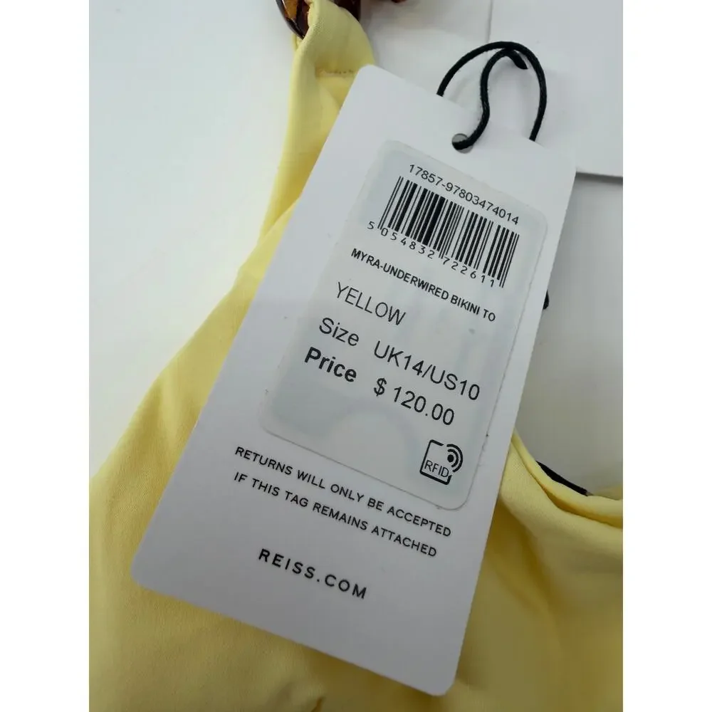 REISS Myra Tanga Bikini Top Size 10 NEW Yellow Swim Separates Swimwear